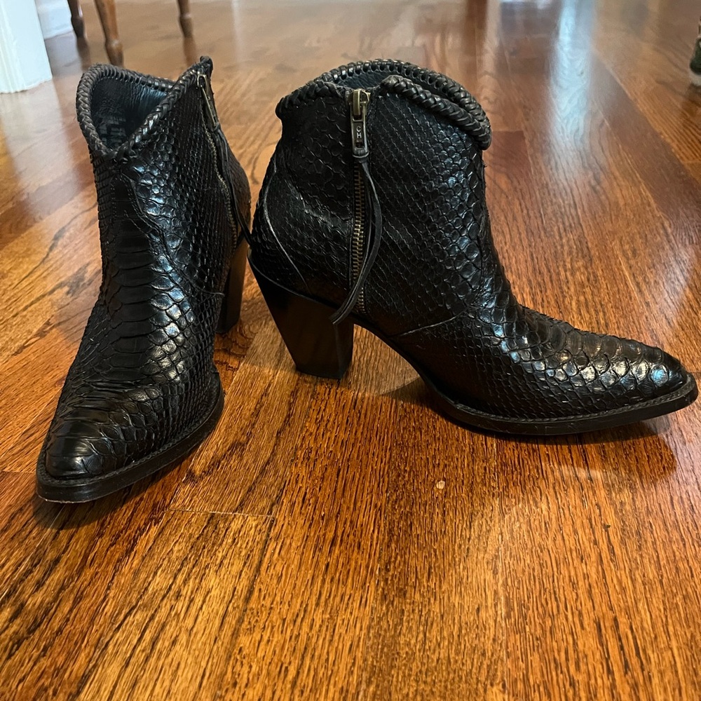 Black Snakeskin Ankle Boots - Picture 2 of 5